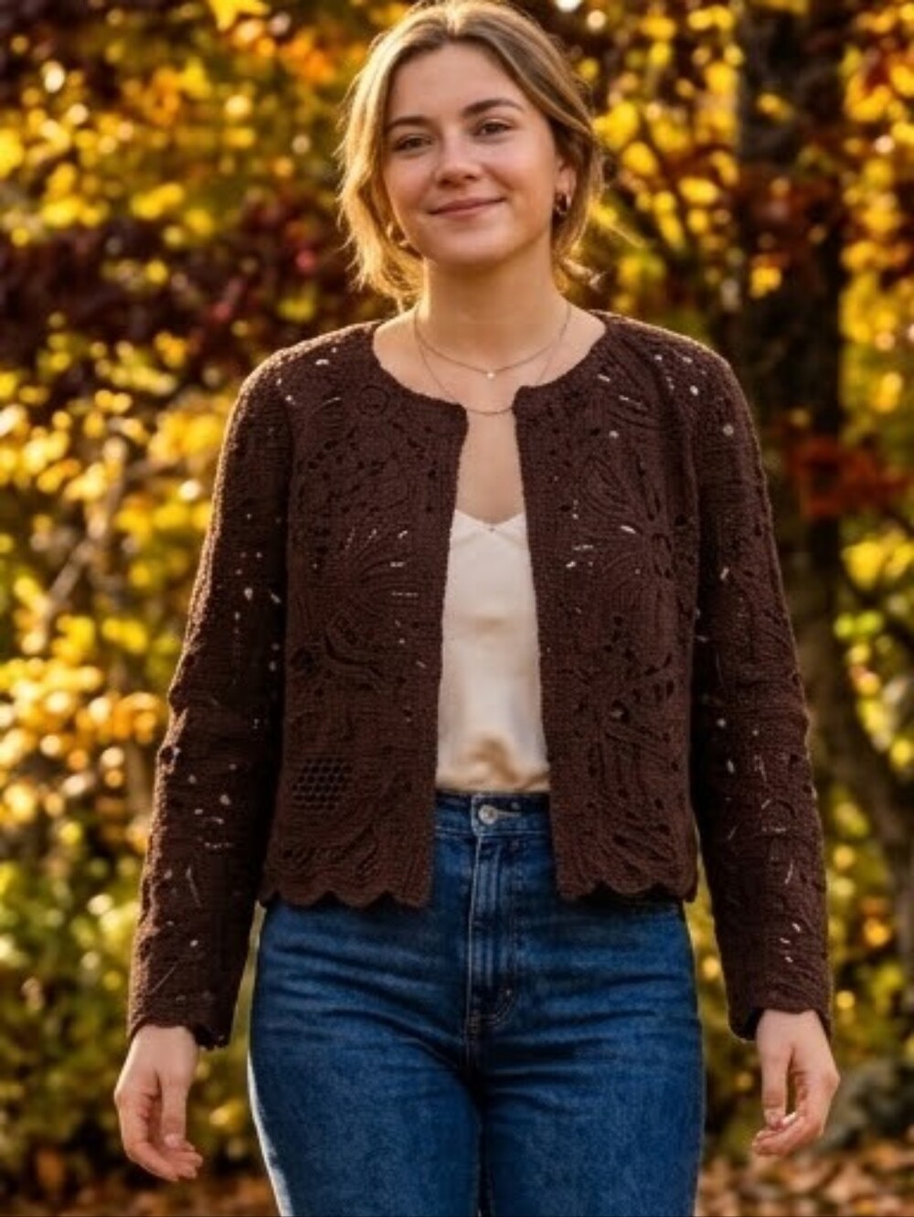 House of Harlow 1960 brown crochet lace crop cardigan MSRP $168 size M